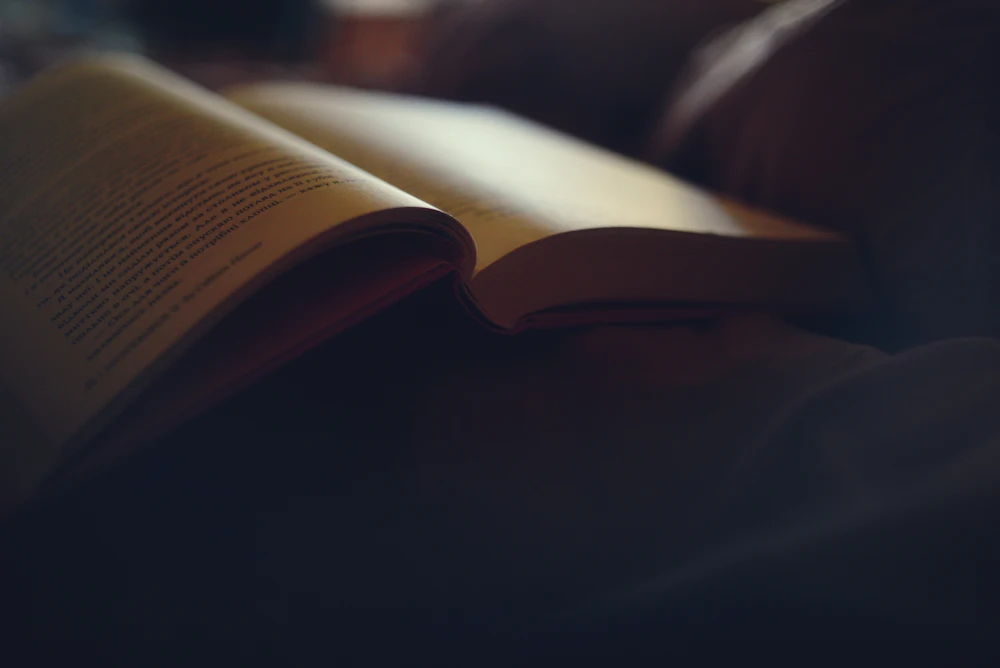 An open book lit by soft light
